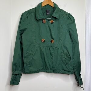 Wet Seal Peacoat Style Jacket Green Juniors Size Large Cotton Unlined